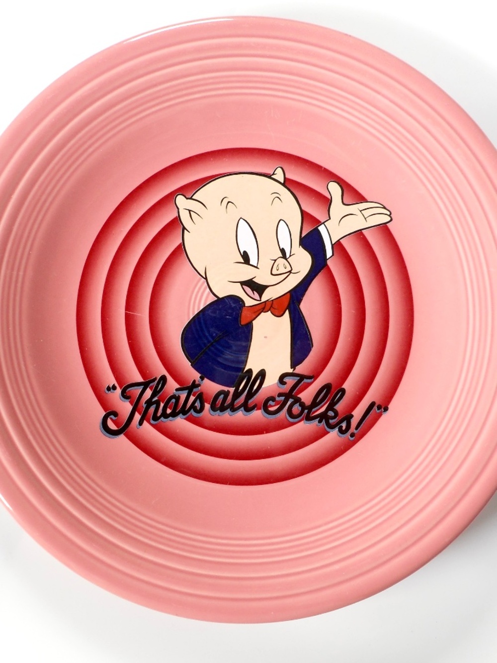 Fiesta Ware Homer Laughlin Pink Porky Pig 10.5" Dinner Plate That's All Folks